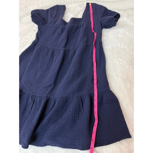 Rails Valentina Square Neck Navy Blue Cotton Gauze Tiered Ruffled Mini Dress XS - Picture 9 of 9